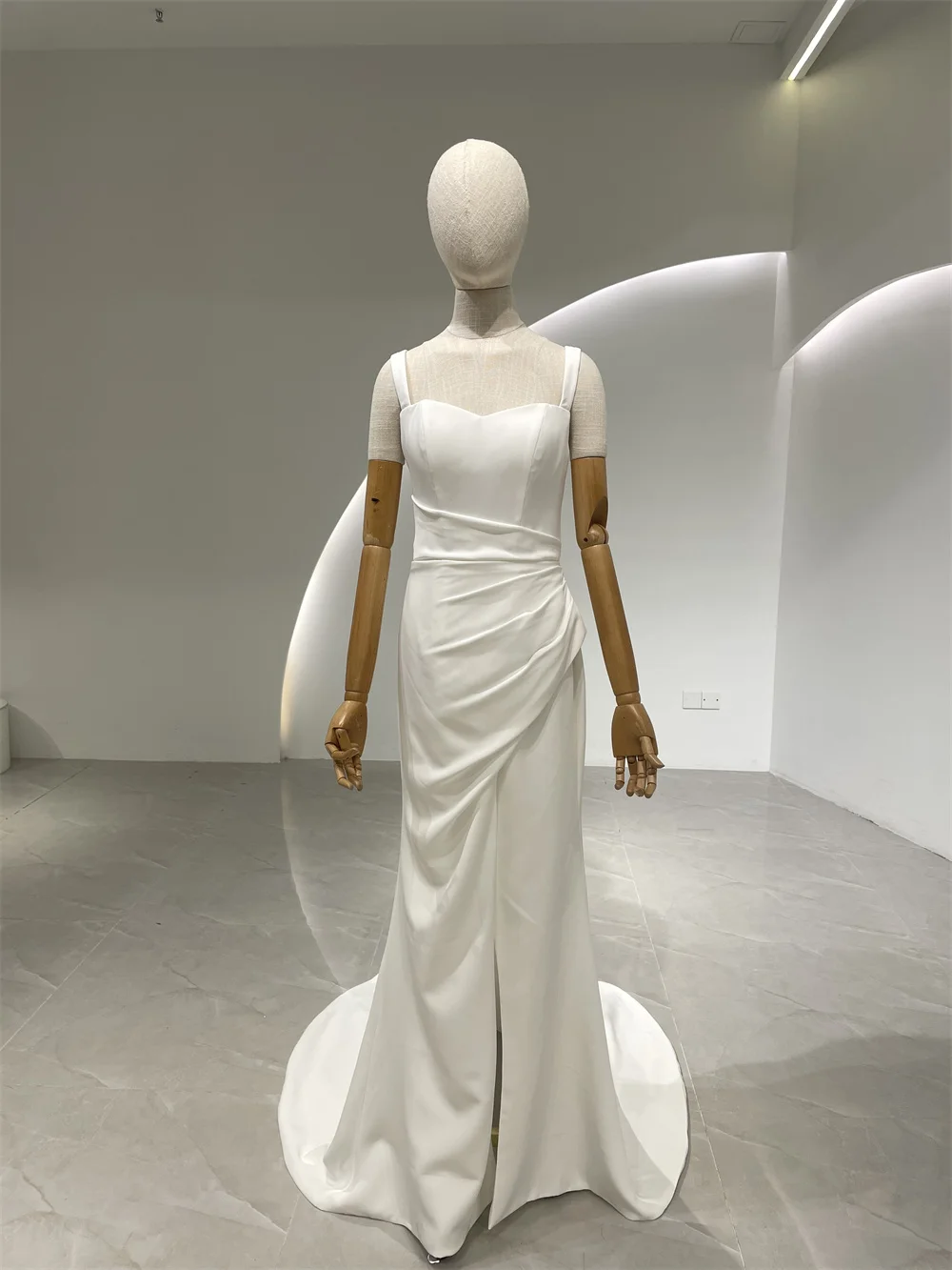 Soft Satin Mermaid Split Design With The shoulder Straps Bridal Gown Lace Up Back