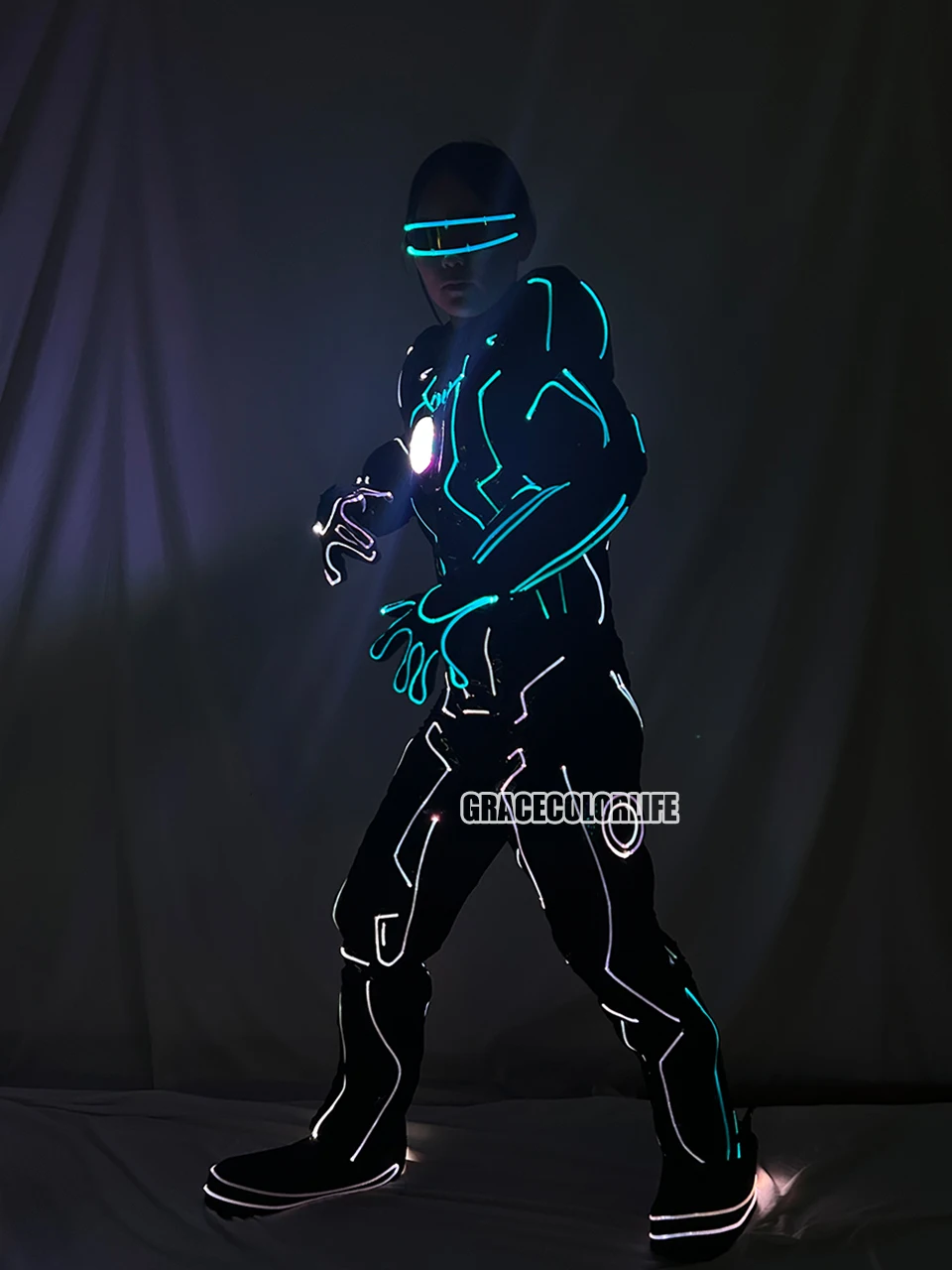 

Men's LED Fiber Optic Strip Dance Costume Electronic Glow Stage Wear Fluorescent Nightclub Bar Party LED Clothes