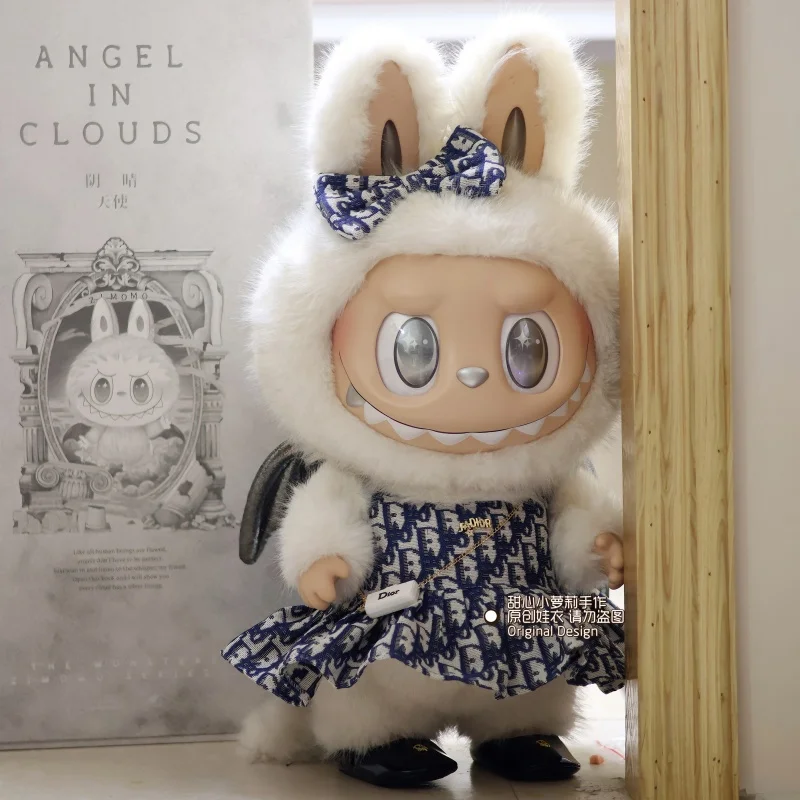 Handmade Custom 58cm Only Clothing Anime Angel Zimomo Doll Clothes Labubu Printed Dress Mini Crossbody Bag Shoes Decorate Gift