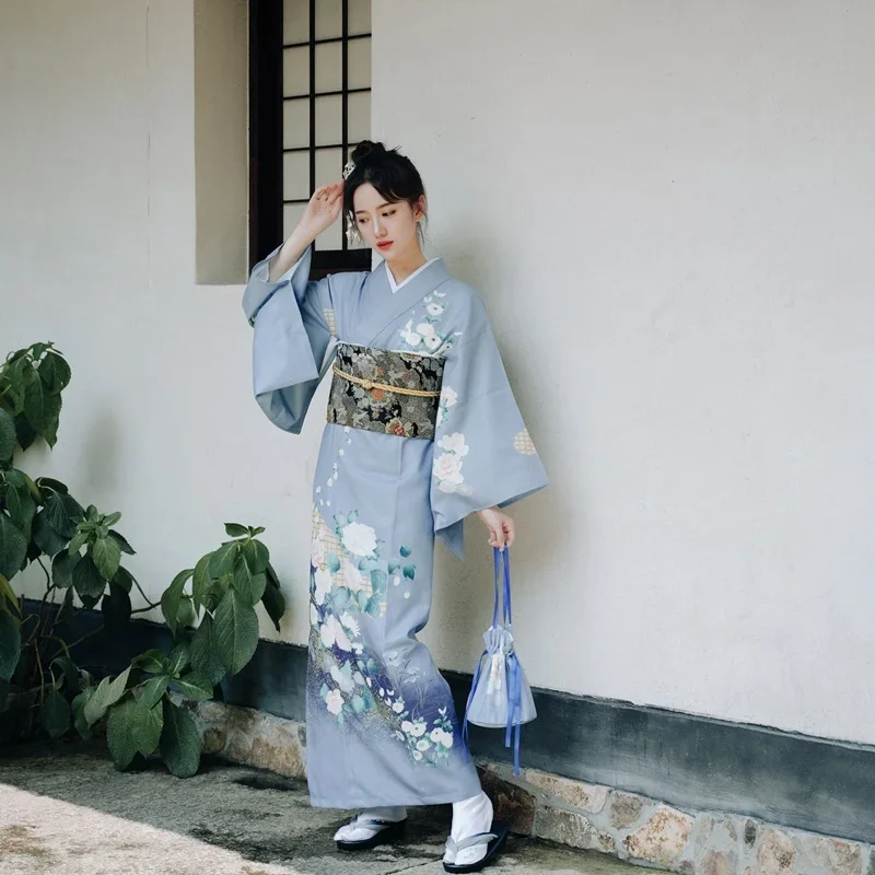 

New Arrival Japanese Cosplay Women Original Yukata Dress Traditional Kimono With Obi Performance Dance Costumes One Size FF2343