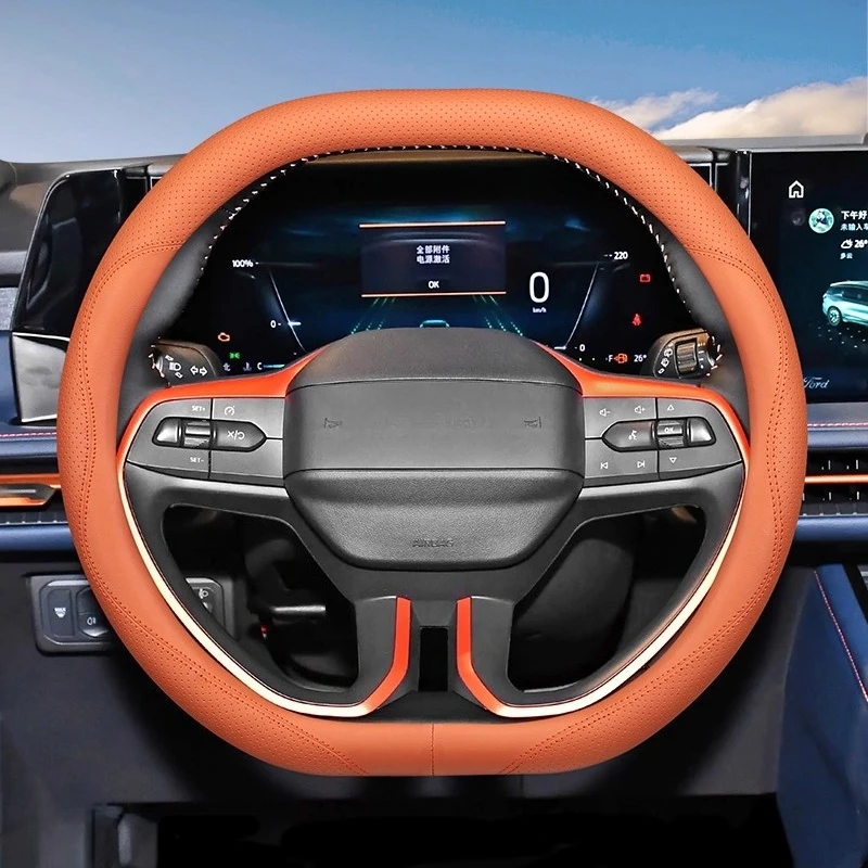 

For Ford Edge L plus 2021-2025 Nappa Leather Steering Wheel Cover Non-Slip Four Season Universal Car Interior Modified Accessory