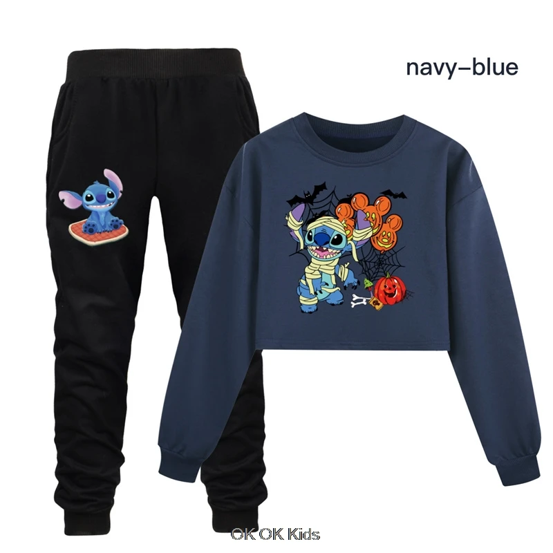 Lilo And Stitch Loose Clothes Set Kids Cartoon Hoodies Sweatshirts Pants 2pcs Sets Toddler Girl Outfits Junior Boy Sportsuits