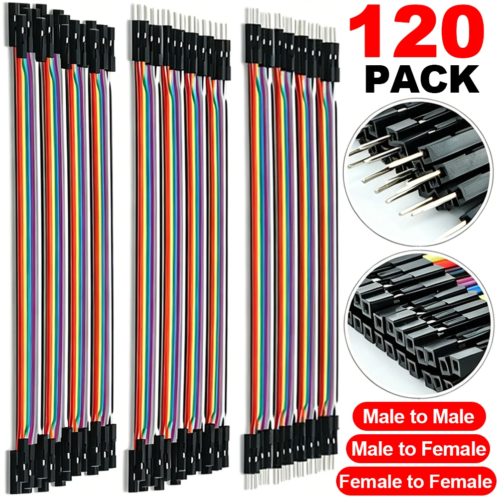 40-120PCS Multicolored Jumper Ribbon Cables 15cm Breadboard Prototyping Dupont Wire 40Pin M-M M-F F-F for Arduino DIY Project