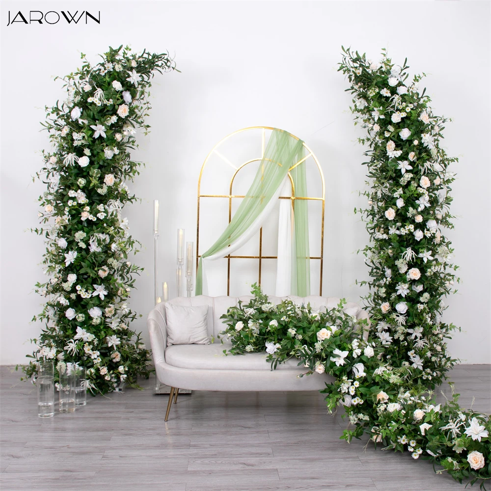 Wedding Backdrop Decoration 2 Sides Greenery Artificial White Rose Daisy Floral Runner Surround Event Party Arch Stand Decor