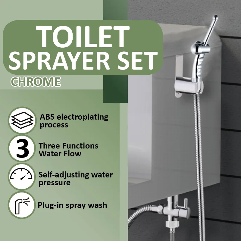 Plug In Bidet Sprayer Set Shiny Chrome Hang Sprayer 3Functions Water Flow with Outlet SUS304 Hose