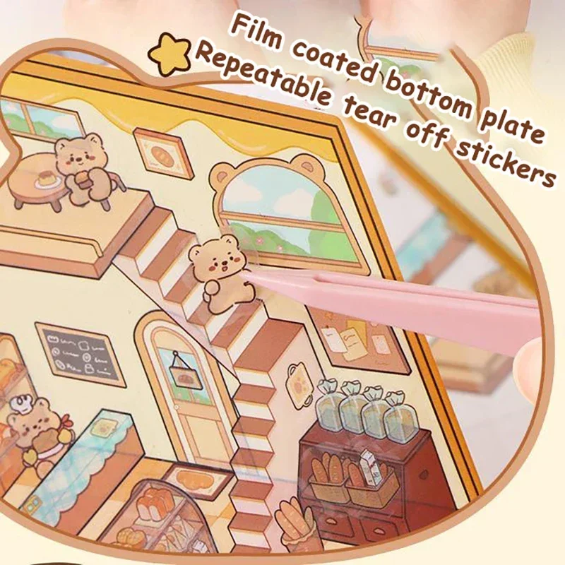 1Set Creative 3D Simulation Cabin Stickers Cute Cartoon Handmade DIY Landscaping Stickers Scene Stacking Pasting Stickers