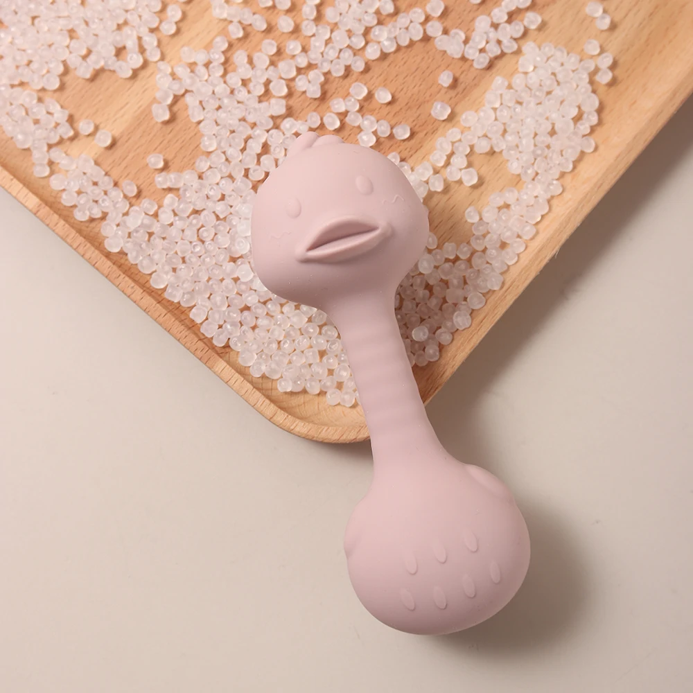 Brinquedo de mordedor de chocalho de bebê de silicone – abanador portátil de pato de coelho fofo, brinquedo de agitação de mascar sem BPA para recém-nascidos, bebês e crianças pequenas