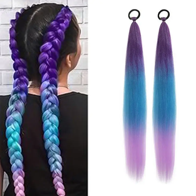 2 Pieces Colorful Boxer Extensions Elastic Band Cornrow Hairpieces Synthetic Braided Ponytail Holiday Party Hair Accessories
