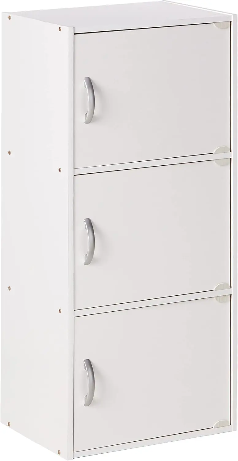 Heavy Duty Engineered Wooden 3 Door Enclosed Multipurpose Storage Cabinet With Included Hardware For Easy Assembly, White