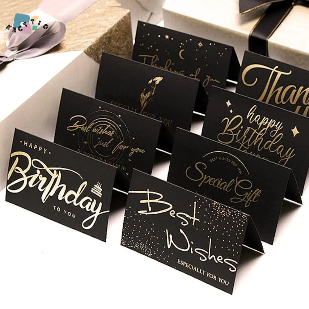 

8pcs Message Cards Black Thank You Greeting Card Bronzing Universal Blessing Card with Envelope Wedding Invitation Thanksgiving