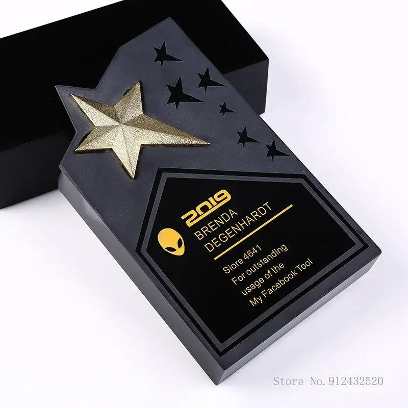 Customized Creative Pentagram Medal, Team Annual Meeting Sales Honor Awards, Home Decorations, Free Engraved Crystal Trophy, 1PC view 5