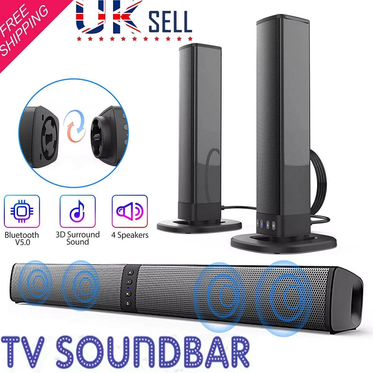 Detachable Soundbar 3D Sound Blaster Bar Audio TV PC Computer Subwoofer Wireless Home Theater Speaker