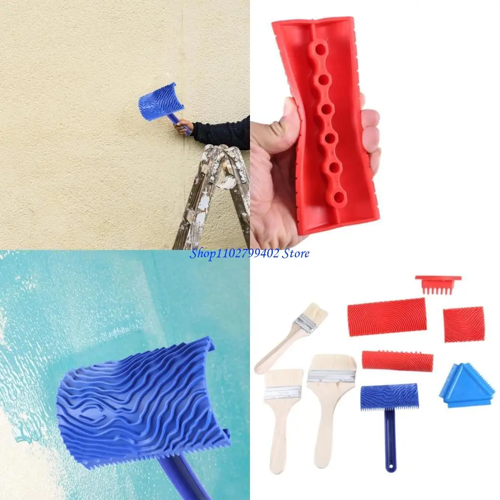 547F 9Pcs Rubber Pattern Painting Roller Fake Grains Roller Paint Brush