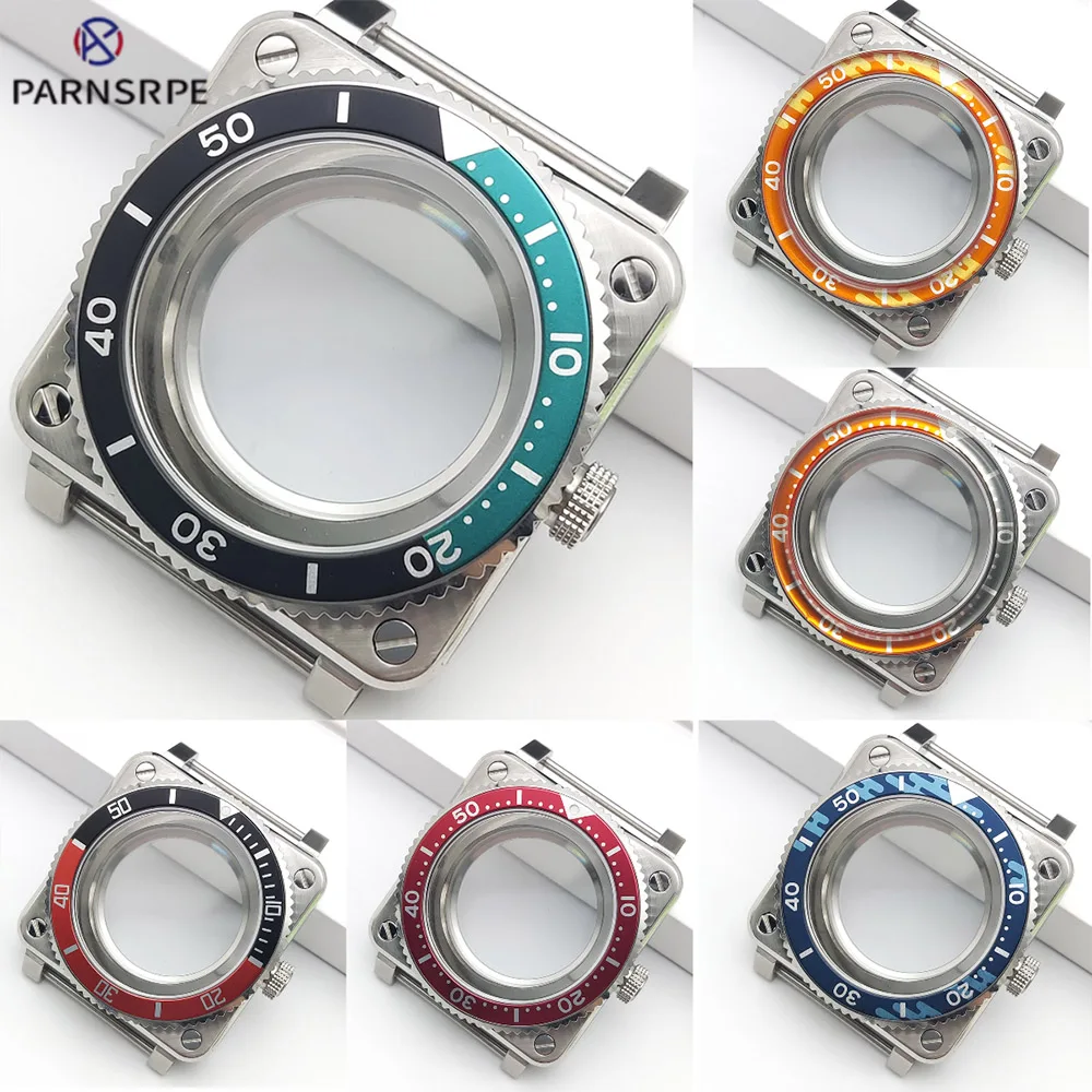 

Silver 42MM Square Watch Case NH35 Cases Sapphire Glass Fits NH35 NH36 7S26 6R Movement SKX007 Style Pilots cockpit Diving Case