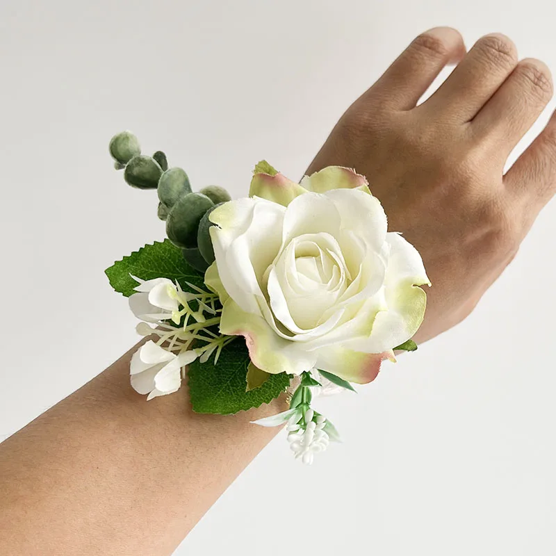 Bouton niere Braut Hochzeit Zubehör Handgelenk Corsage Brautjungfern rote Rosen künstliche Blumen Knopfloch Ehe Brosche Männer Stifte