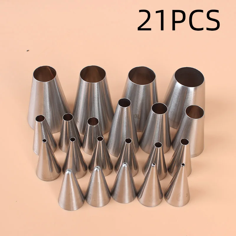 21pcs Round Metal Cake Cream Decoration Tip Stainless Steel Piping Icing Nozzle Pastry Tools