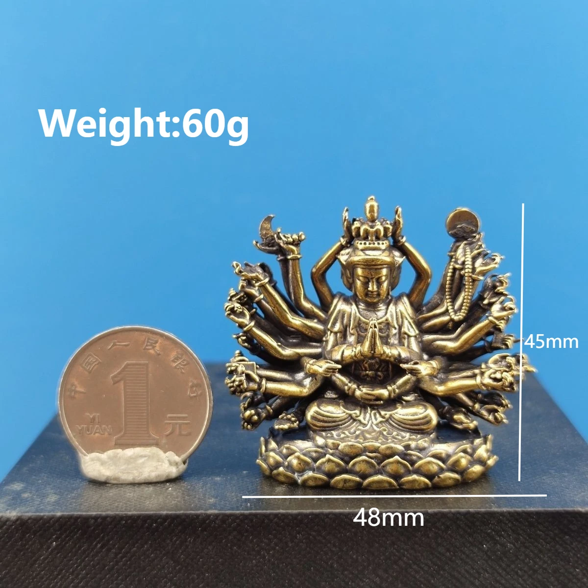45x48mm Cundhi Bodhisattva Copper Ornament Thousand-Hand Kwan-yin Small Buddha Statue Mini Exquisite Decoration Craft Gift