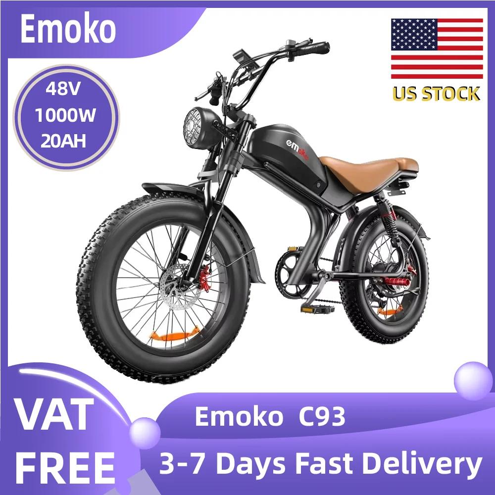 

Emoko C93 Adult E-bike 1000W Motor 48V 20Ah Battery Ccommute Electric Bike,20-inch Fat Tire E-Mountain bike