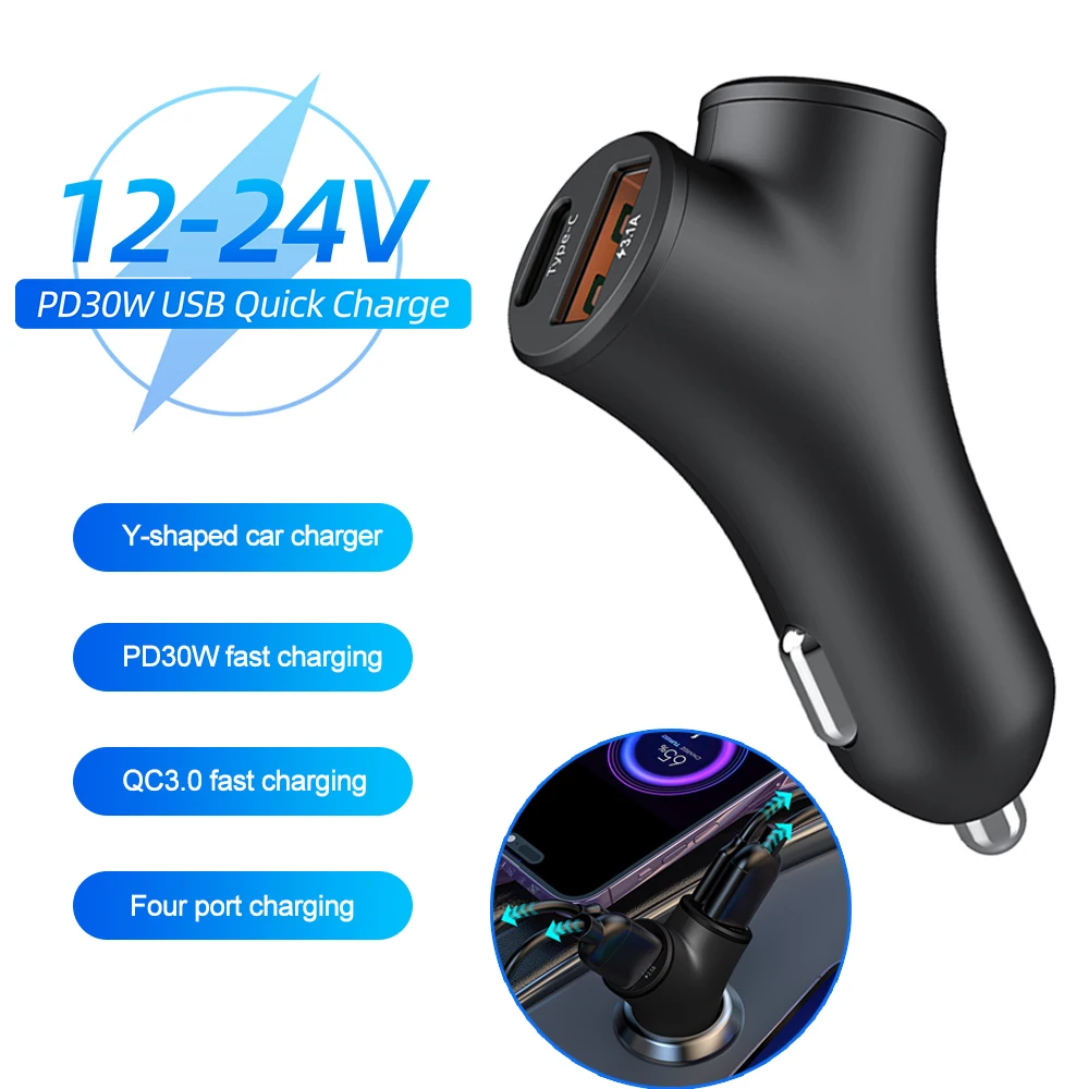 

78W Portable Car Charger Super Fast Charge Adapter Dual Type C USB 4 Ports For IPhone 14 Pro Max 13 12 11 IPad Airpods Samsung