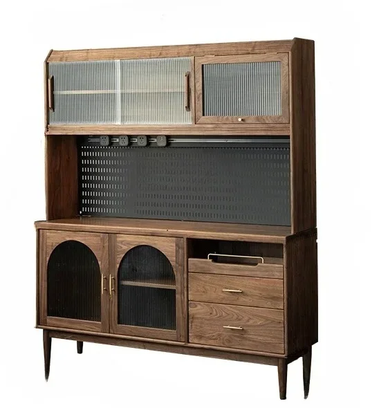 

YH Black Walnut Wood Sideboard Cabinet Solid Wood Retro Nordic High Cabinet One Wall Small Apartment Restaurant High Cabinet