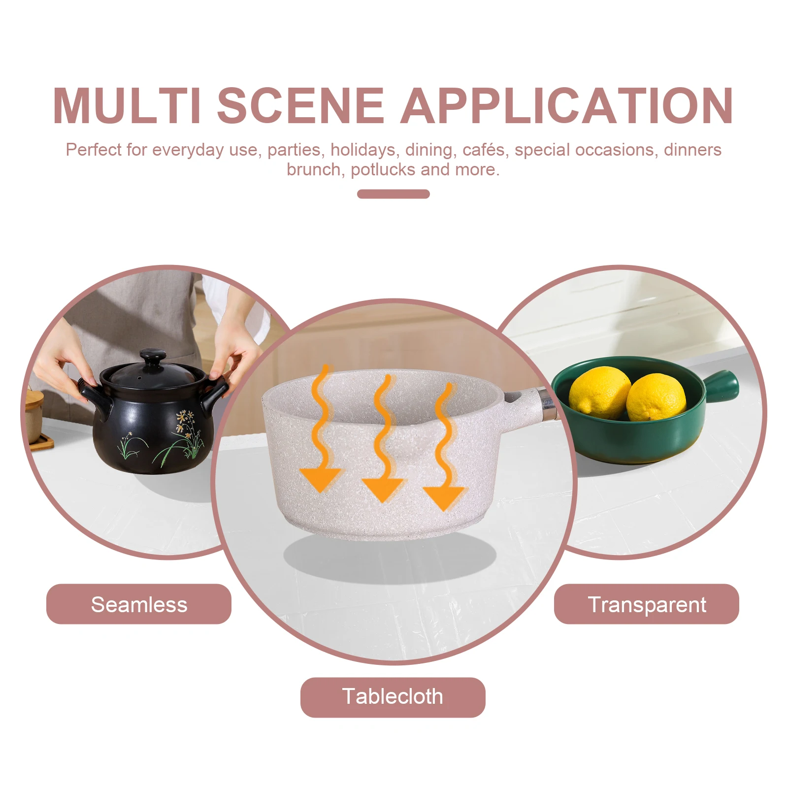 

Waterproof Dining Table Cover Premium PVC Transparent Oilproof Stain-Resistant Seamless Table Protector for Party Home Kitchen