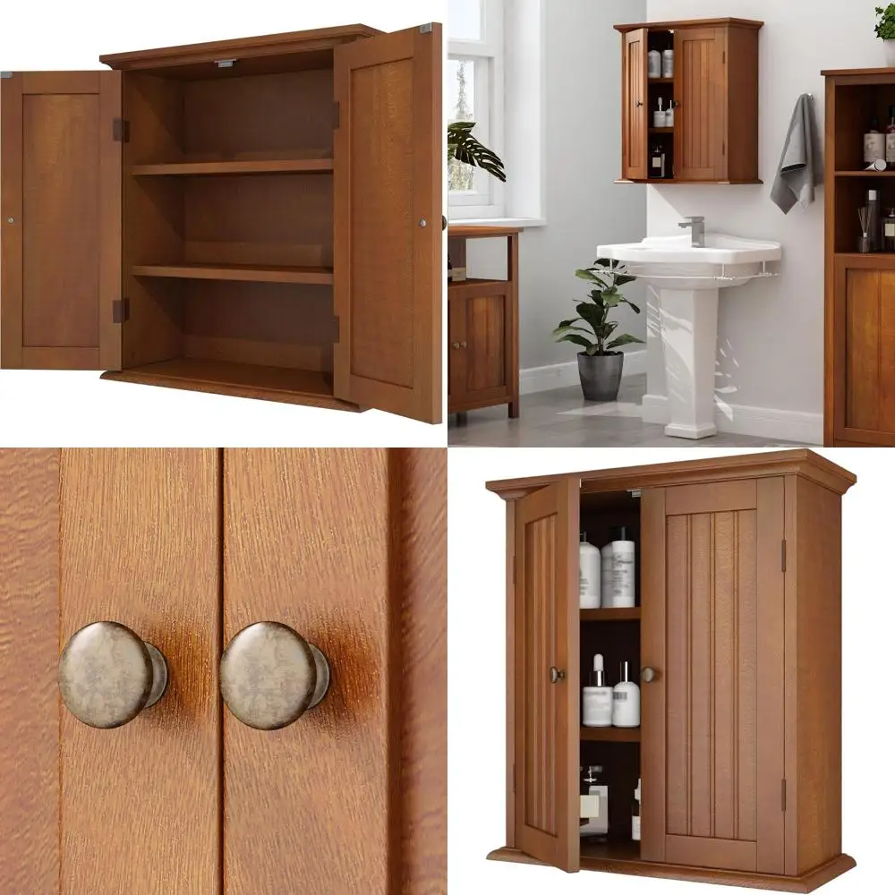 

Over Toilet Storage Cabinet with 2 Doors and Adjustable Shelves, Rustic Style Medicine Cabinet
