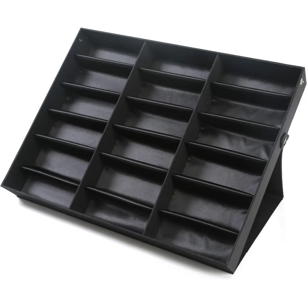 

18 Slot Black Sunglasses Display Case Sunglasses Organizer Eyewear Display Case Tray Jewelry Watches Organizer Box with Stand