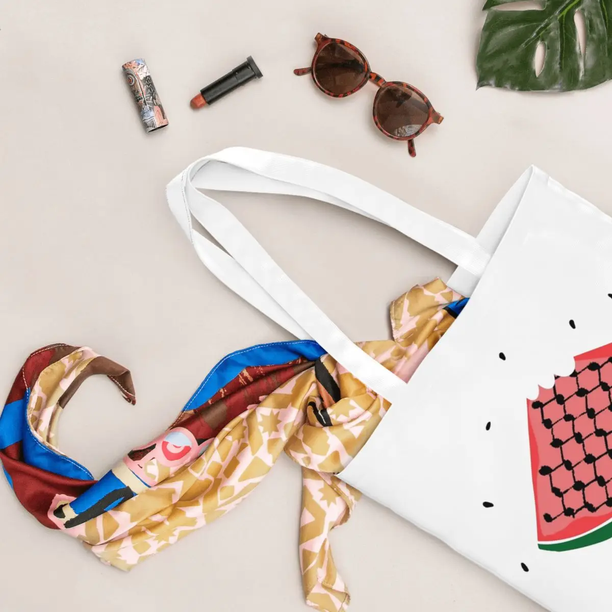 Keffiyeh This Is Not A Watermelon Canvas Tote Bag Simple style Unique Design Magritte Parody Watermelon Trend Bags for Women Men