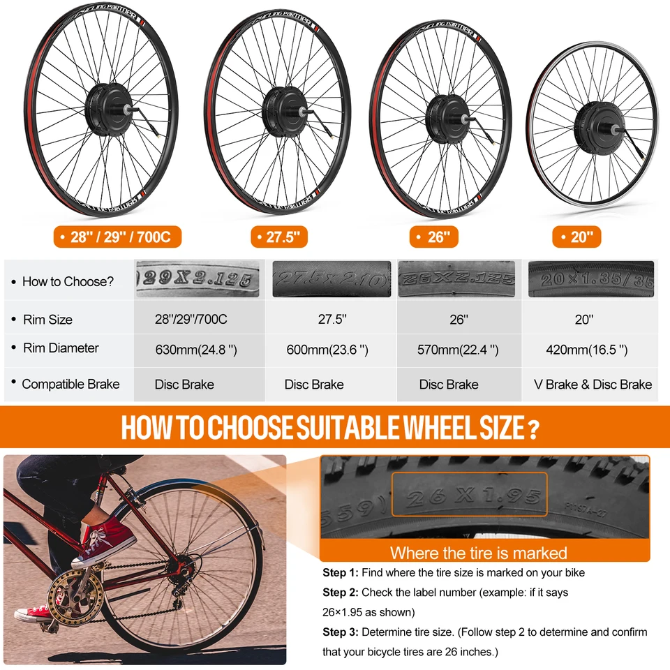 Bafang 48V 500W/750Wリアモーター電動自転車変換キット - 26インチ
