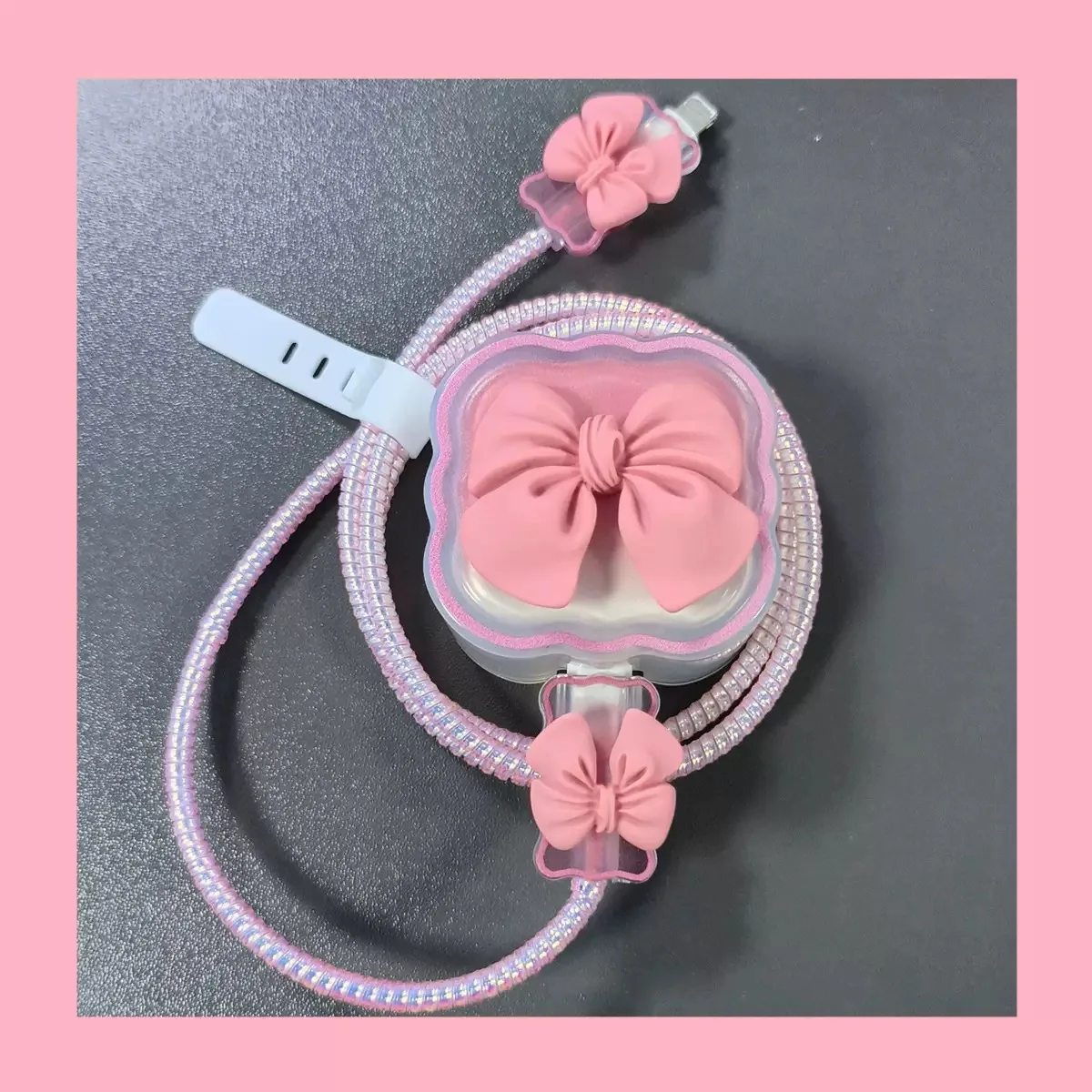 Charger Protector Cable Organiser for iPhone 16 British Standard Plug 18/20W Charging Cute Bow Tie Cover Management Cord Winder
