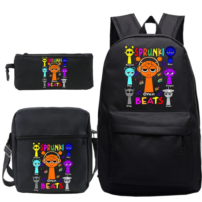 

Sprunki Oren Beats Print Kids Backpack 3pcs Set Cute Cartoon Kids Backpack Sprunki Game Schoolbag Pencil Bag Kids Shoulder Bags