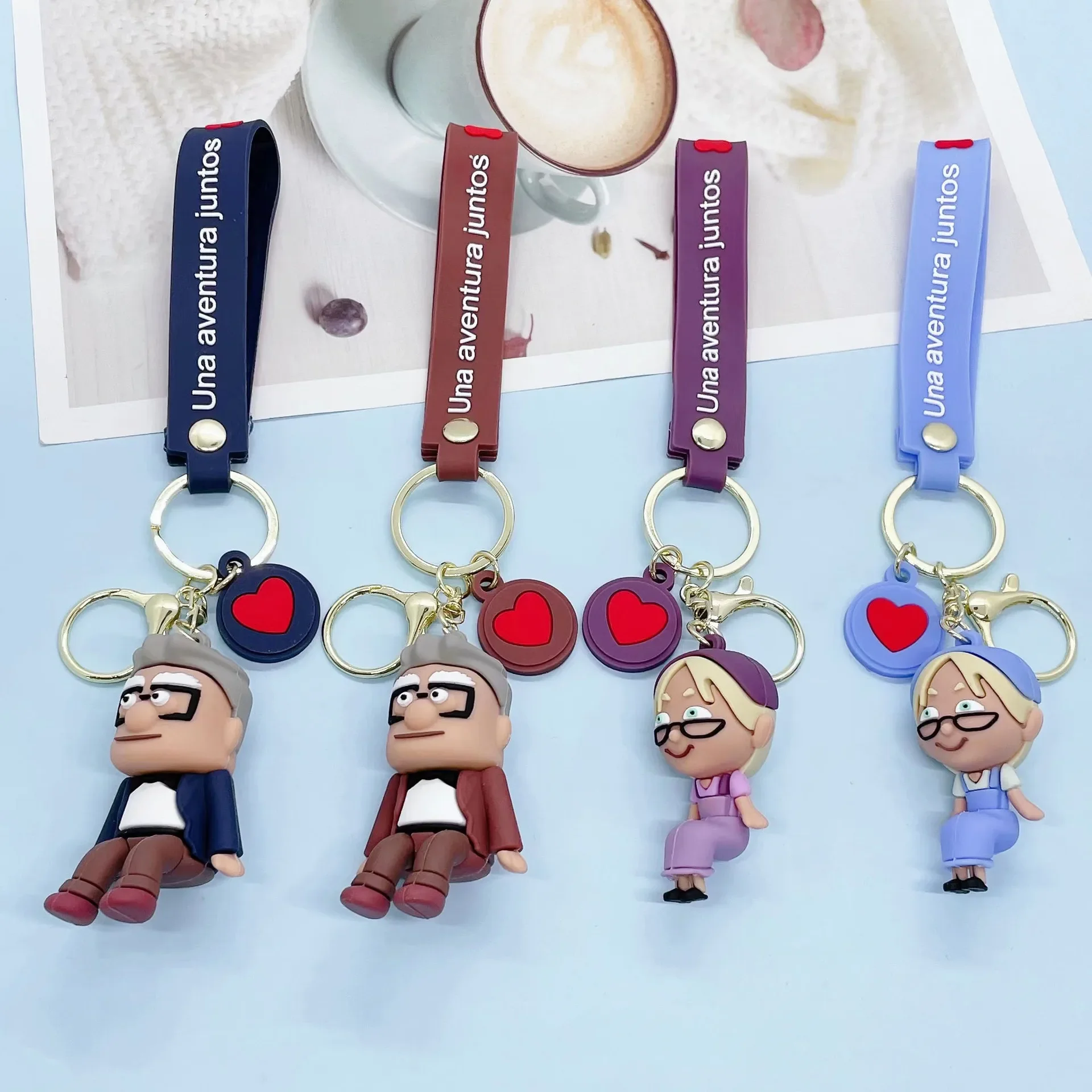 Disney Cartoon Movie Up Silicone Pendant Keychains Cane Eille Couple Key Rings Chain Accessories for Women Men Gifts for Fans