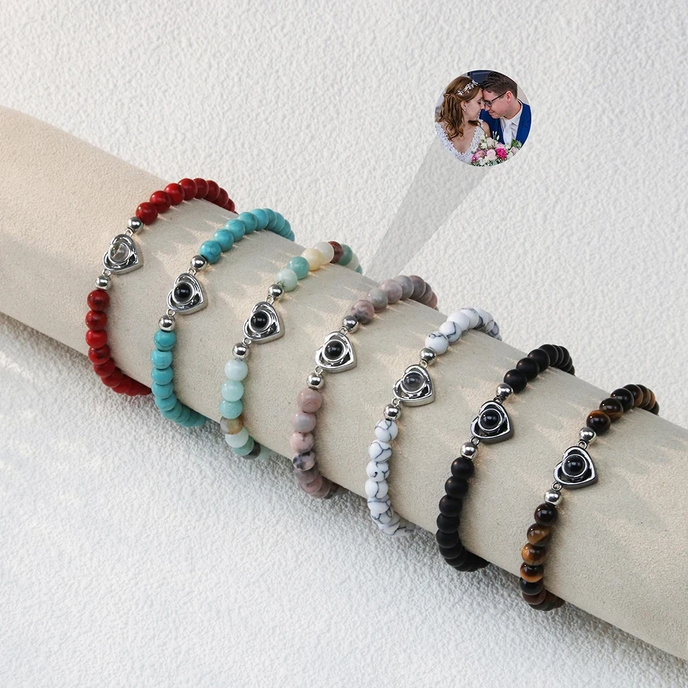 

Customized Photo Projection Bracelet Personalized Picture Projection Bracelet Heart Photo Natural Stone Beads Bracelet Jewelry