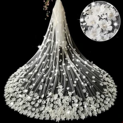 Flower Applique Wedding Veils Ivory White Champagne Velo De Novia Largo Veil With Comb Wedding Accessories