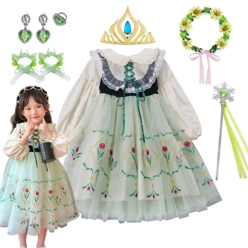 

Green Anna Dress For Girls Princess Cosplay Costume Halloween Princess Party Fantasy Clothes 2-10 Yrs Kid Birthday Surprise Gift