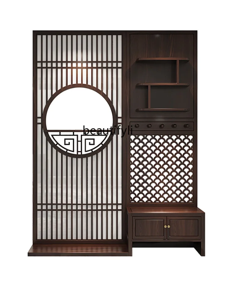 New Chinese Style Subareas Screens Living Room Entrance Hallway Practical Occlusion Solid Wood Hanger Clothes Shoe Cabinet