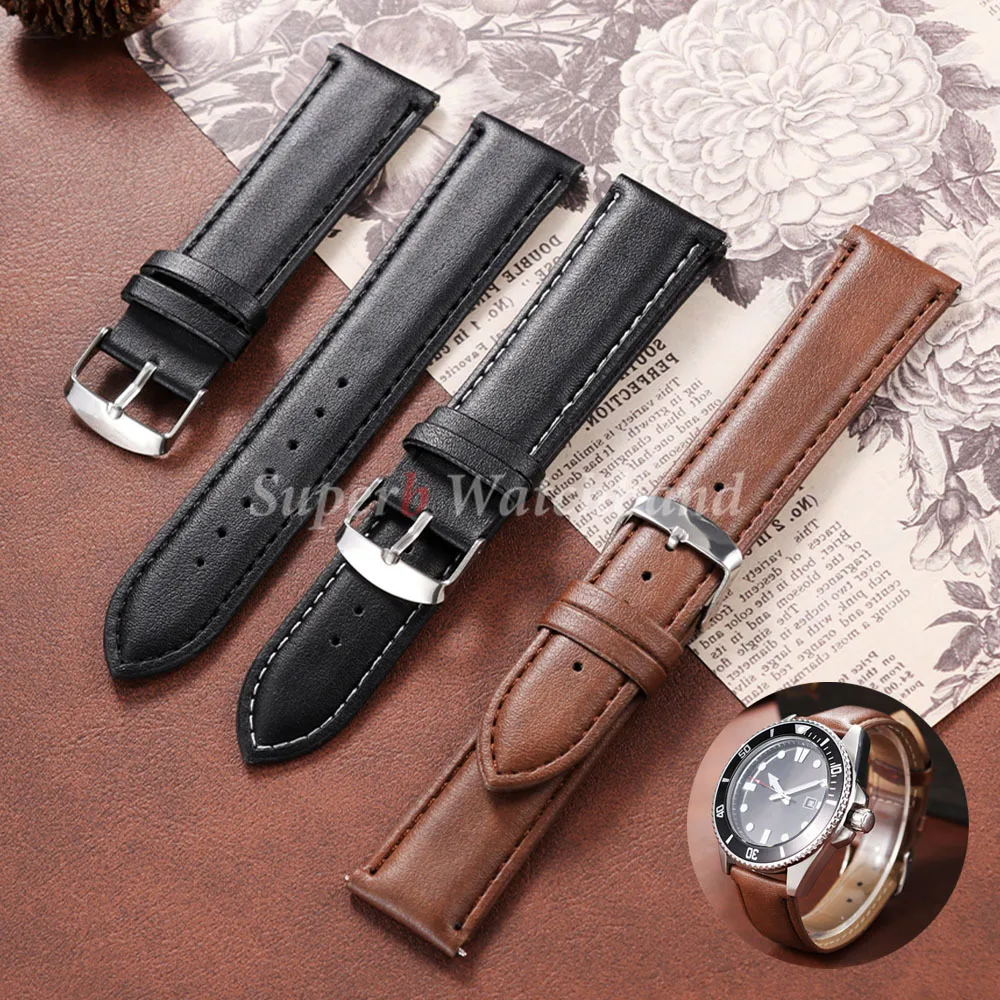 20mm 22mm Calfskin Watchband Soft Material Bracelets Business PU Leather Strap Universal Replacement Wristband Watch Accessory