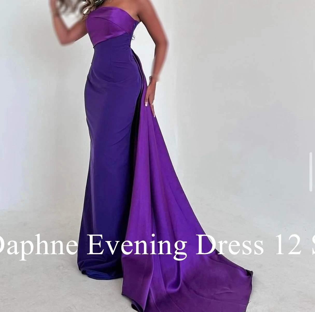 Customized Temperament Strapless Pleats Evening Dresses Graceful Satin Panel Train Purple Vestido De Festa Vestido De Noche