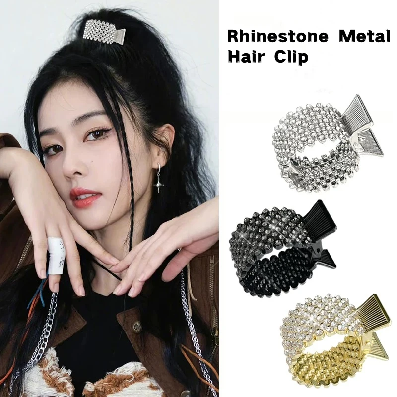 Fashion Pearl Rhinestone Metal Hair Clip Women Girls Mini High Ponytail Holder Crystal Hair Claws Elegant Party Headdress