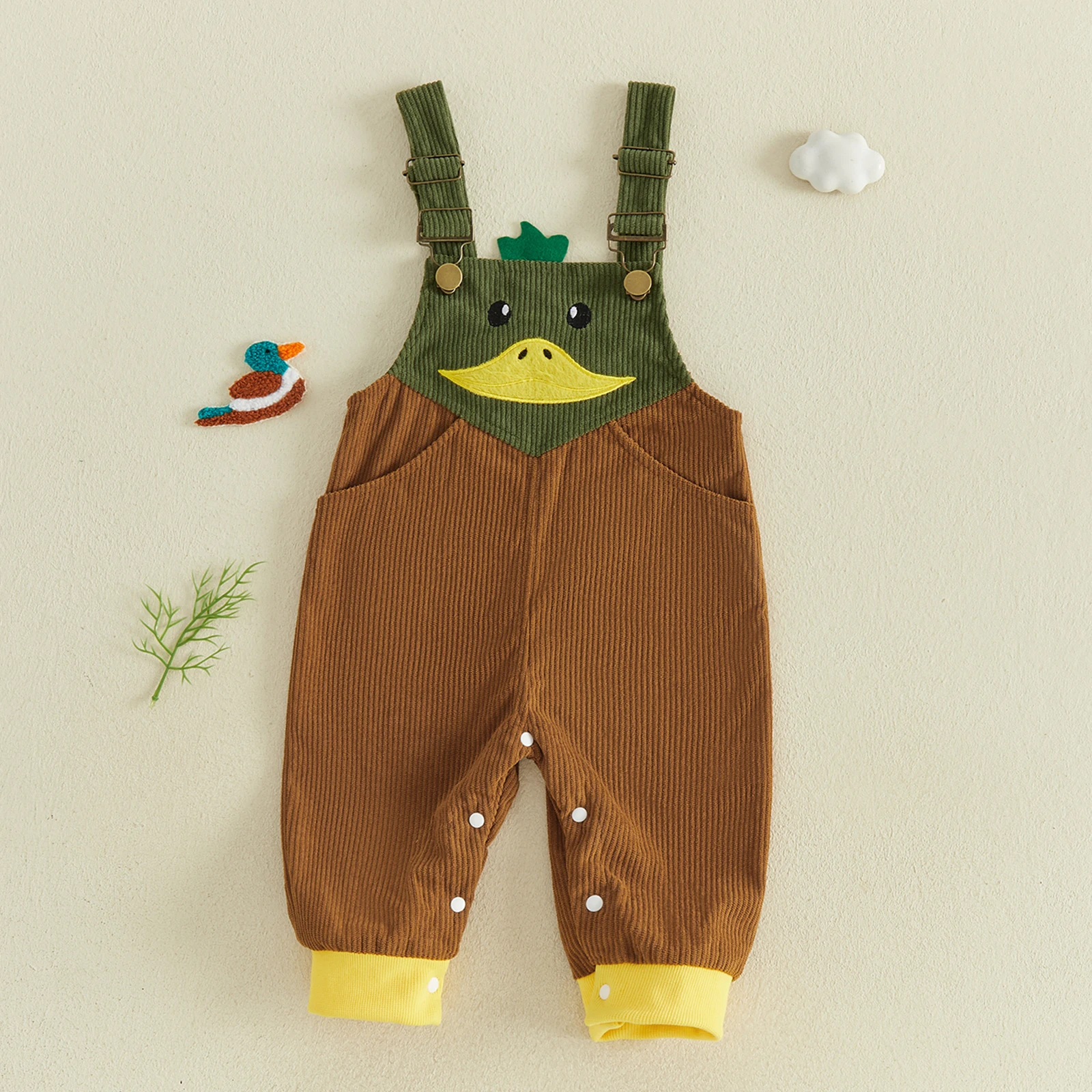 Summer Fall Toddler Baby Bib Overalls Cute Duck Applique Sleeveless Corduroy Suspender Jumpsuit  0-3Y