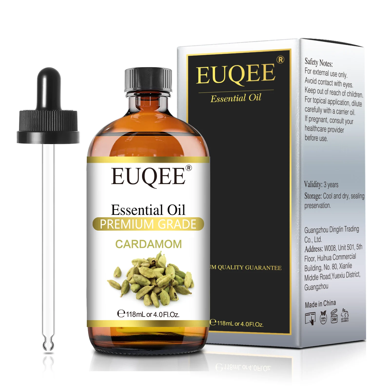 EUQEE Cardamon Essential Oil 118 ml Large Bottle Premium Essential Oils with Glass Dropper for Diffusers, Candle & Soap Making