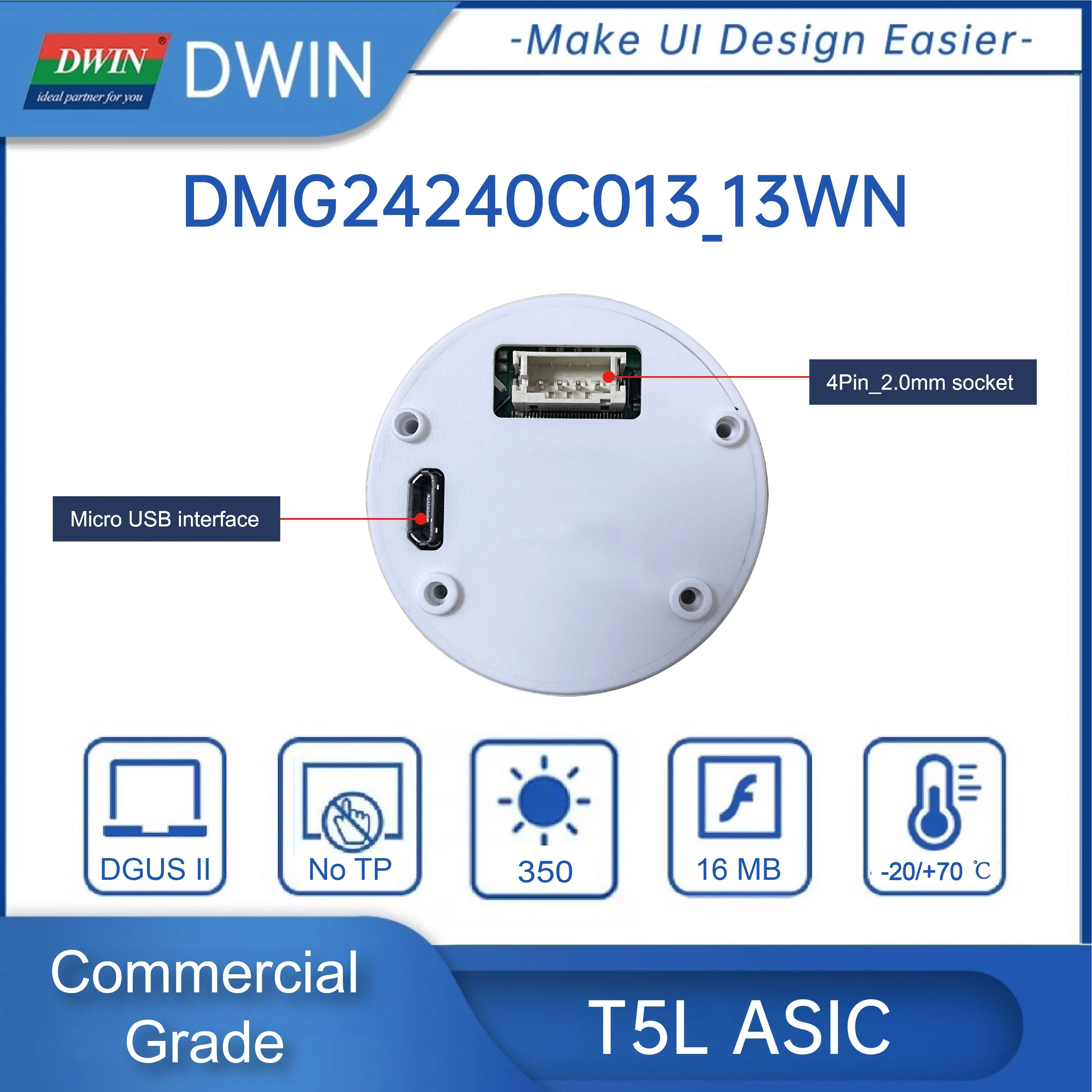 DWIN-tela giratória circular com ângulo de visão largo, resolução de 240x240 pixels, 262K, Color IPS-TFT, LCD, DMG24240C013 _ 13WN, 1,3 polegadas
