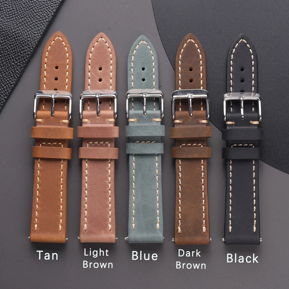 EACHE Watch Strap 22mm High Quality Crazy Horse Leather Genuine Quick Release Watch Band 18mm 20mm