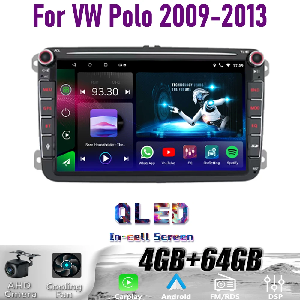 

GPS 8" For VW Polo 2009-2013 Wireless CarPlay Android 15 Car Radio WIFI Multimedia Player Head Unit Google Maap Camer 4GB+ 64GB