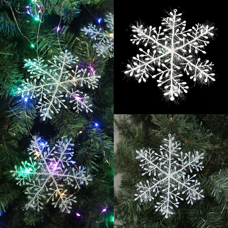 White Snowflake Ornaments Christmas Tree Window Door Accessories for Embellishing Holiday and Party Supplies C9GA