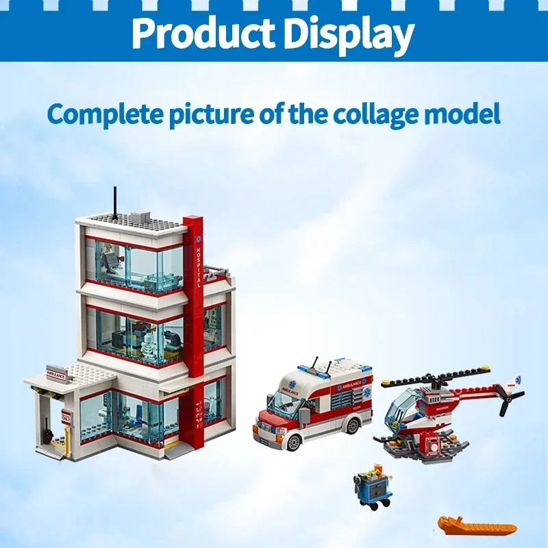 MOC مستشفى بناء المقر الرئيسي سيارة إسعاف الإنقاذ هليكوبتر اللبنات الإبداعية نموذج لعب الأطفال لغز هدايا الاطفال #4