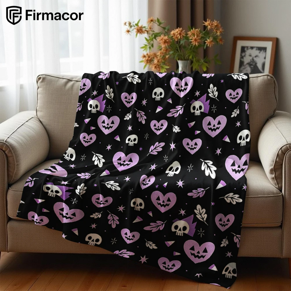 Halloween Heart Skull Ultra Soft Sherpa Fleece Blanket Fluffy Warm Halloween Cozy Throw for Sofa Couch Bedroom Gift All season
