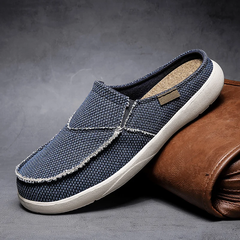 Summer Men's Canvas Half Trailer Men's Shoes Daily Casual Penny Shoes Slip-on Men's Flat Shoes Shoes