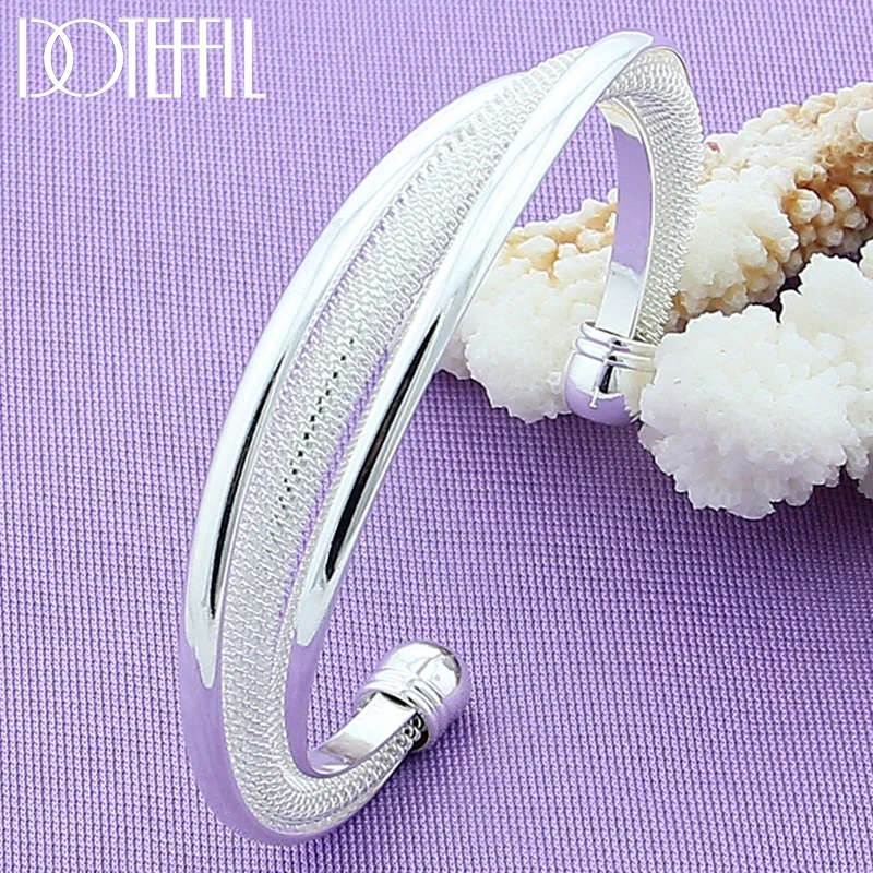 DOTEFFIL 925 Sterling Silver Network Bangle Bracelet For Woman Man Wedding Engagement Fashion Charm Party Jewelry