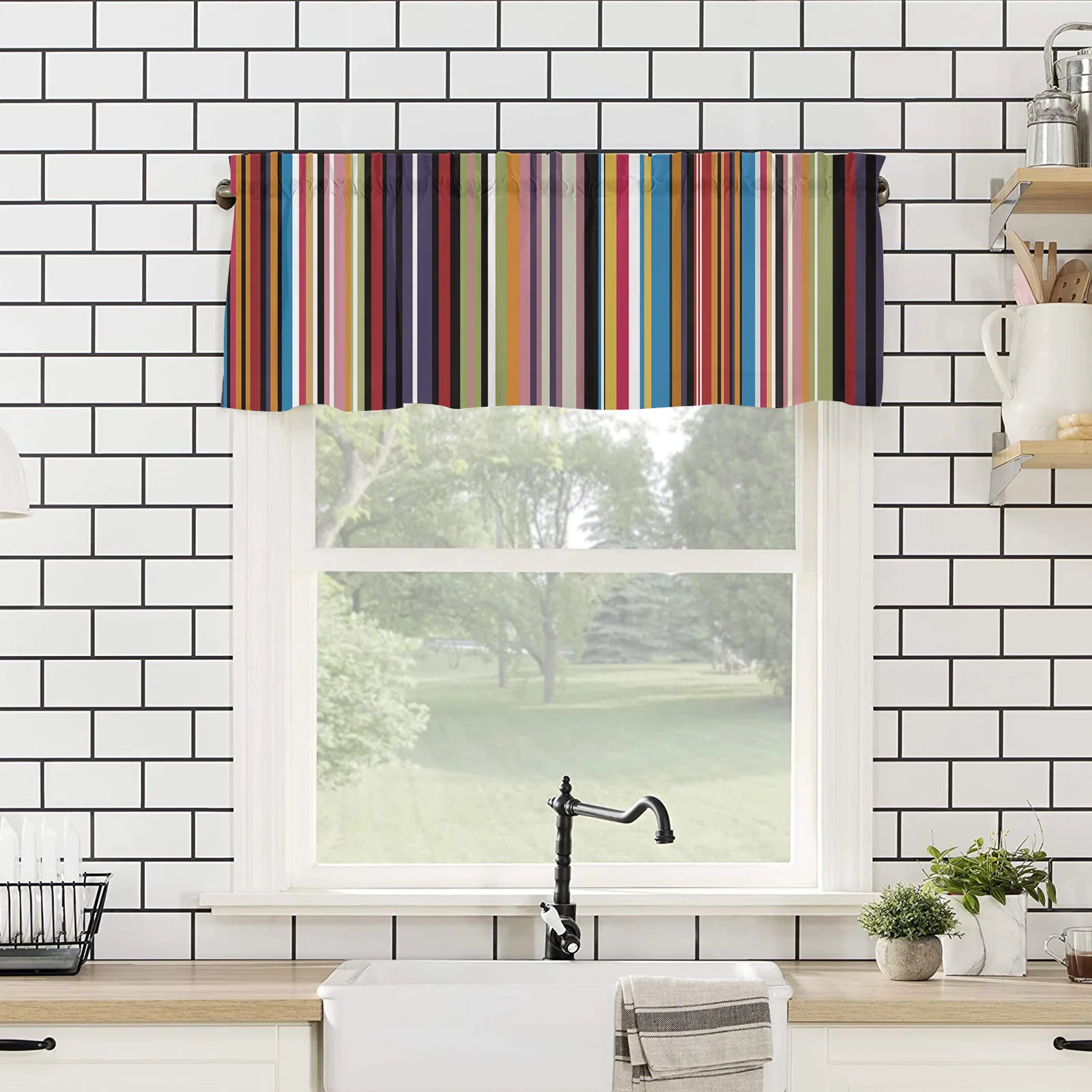 ZEDLIYU Valances for Windows bedroom Kitchen Living Room Small Window Valance Color stripe Short curtain 1 Panel, 42 x 12 Inch